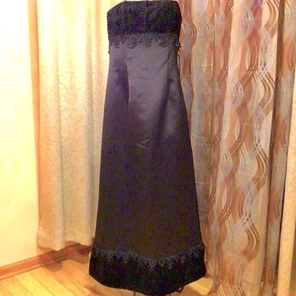 JESSICA McCLINTOCK MIDNIGHT BLACK STRAPLESS VELVET TRIM GOWN 10 NWT - Picture 12 of 16